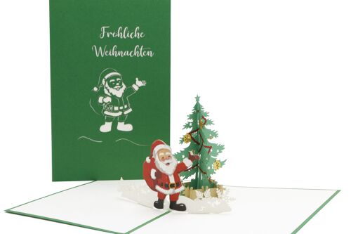 Weihnachtsmann mit Tannenbaum Pop up Karte