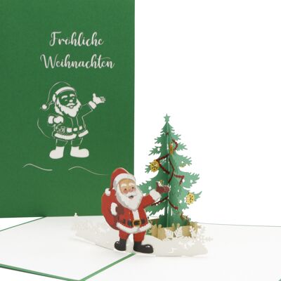 Biglietto pop-up Babbo Natale con albero di Natale