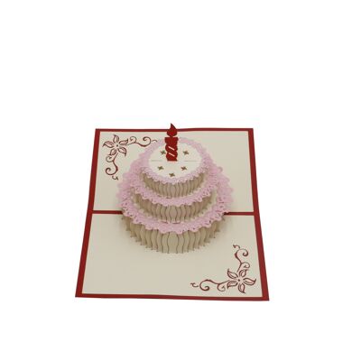 Gâteau avec bougie rose, carte pop-up