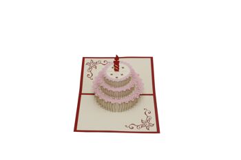 Gâteau avec bougie rose, carte pop-up 1
