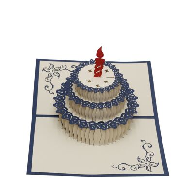 Pastel con vela azul, tarjeta emergente