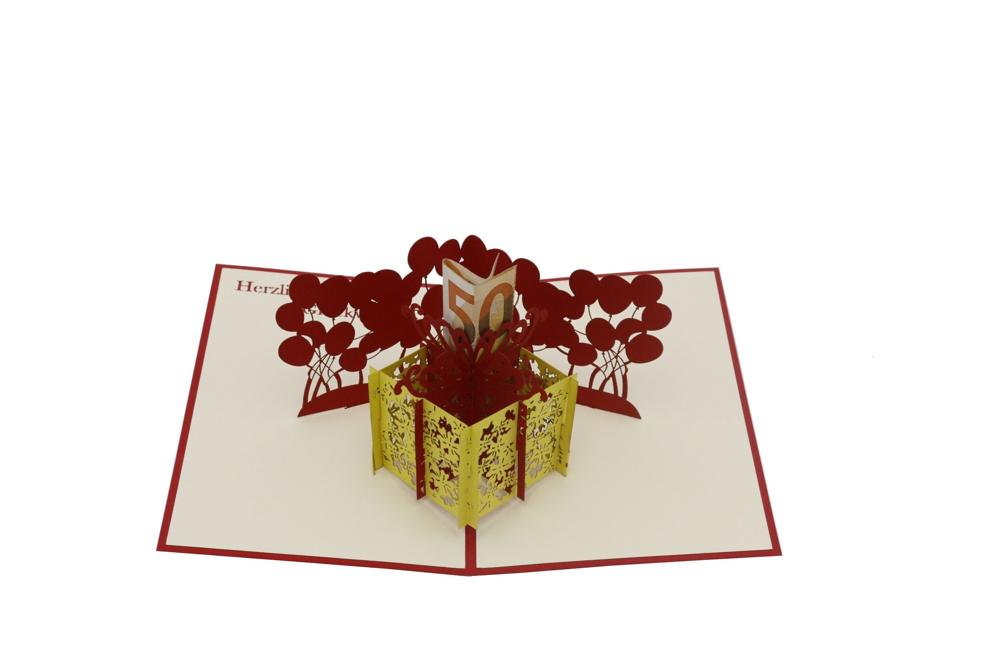 Confezione regalo gialla, biglietto pop-up