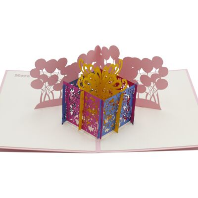 Caja de regalo colorida, tarjeta emergente