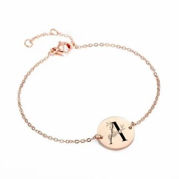 Bracelet femme médaille lettre initiale florale personnalisé gravée, Bijoux femme, Cadeau Maman, Cadeau Fête des grands mères 3