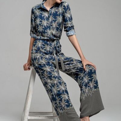 Tammy jungle print shirt style jumpsuit