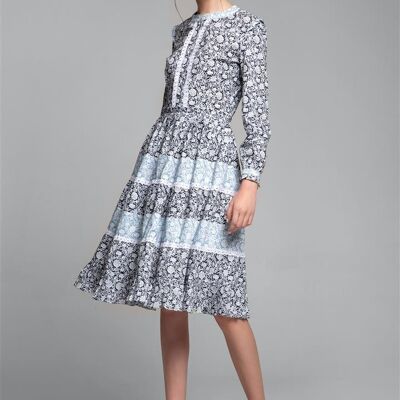 Robe midi en popeline imprimée Eliza avec bordure brodée