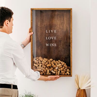 Weinkorkenhalter, Cadre Bouchon de Vin, Weinschild aus Holz (Live, Love, Wine)