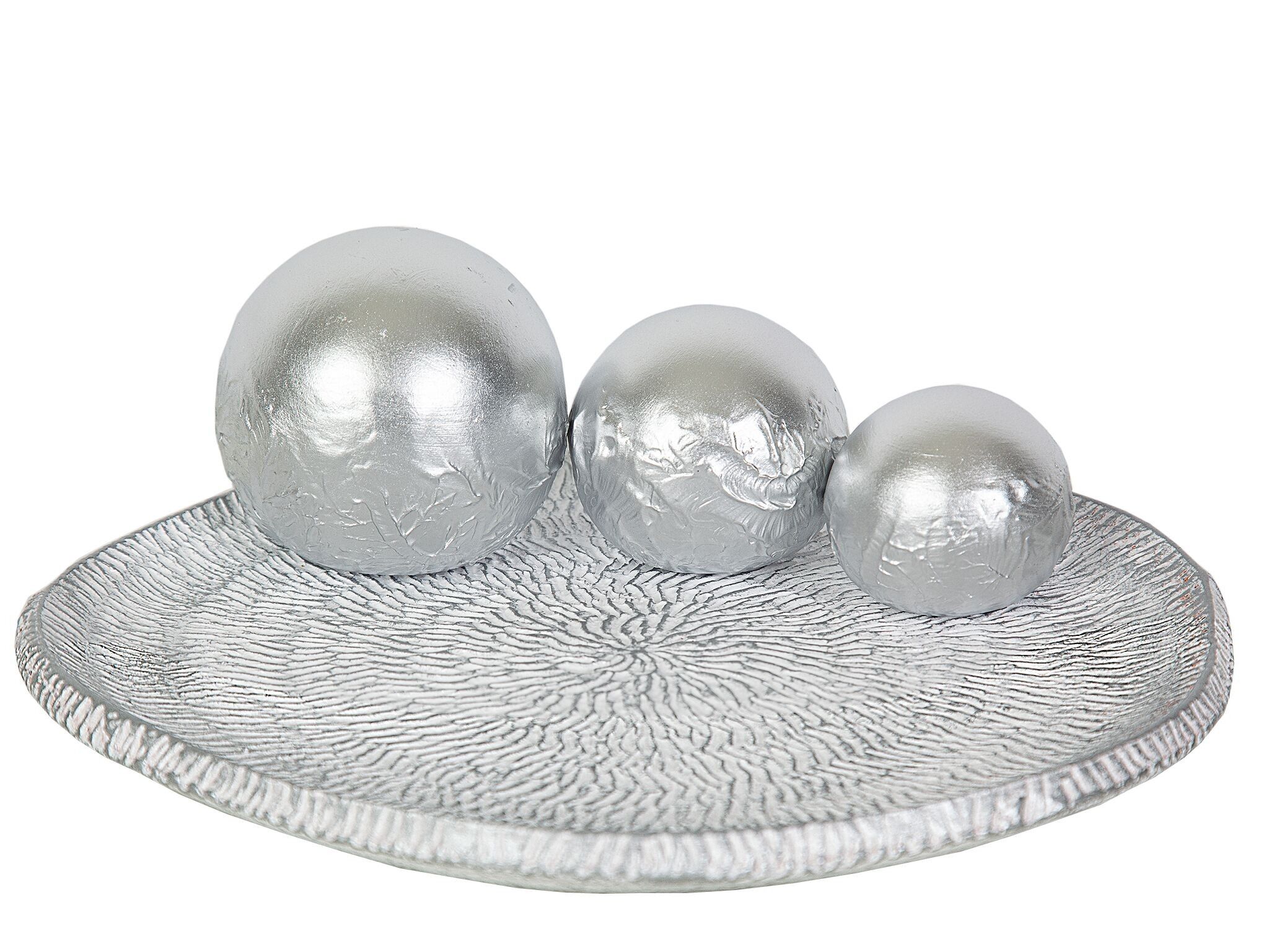 CENTRO ONDULATO CON 3 SFERE IN CERAMICA ARGENTO HM32305