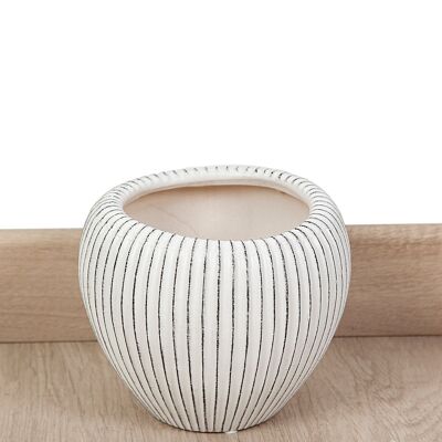 STRIPED BEIGE CERAMIC POT COVER 20X20X17CM HM22329