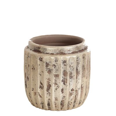 COUVERCLE-POT EN CÉRAMIQUE BEIGE RUSTIQUE 16X16X16CM HM32352