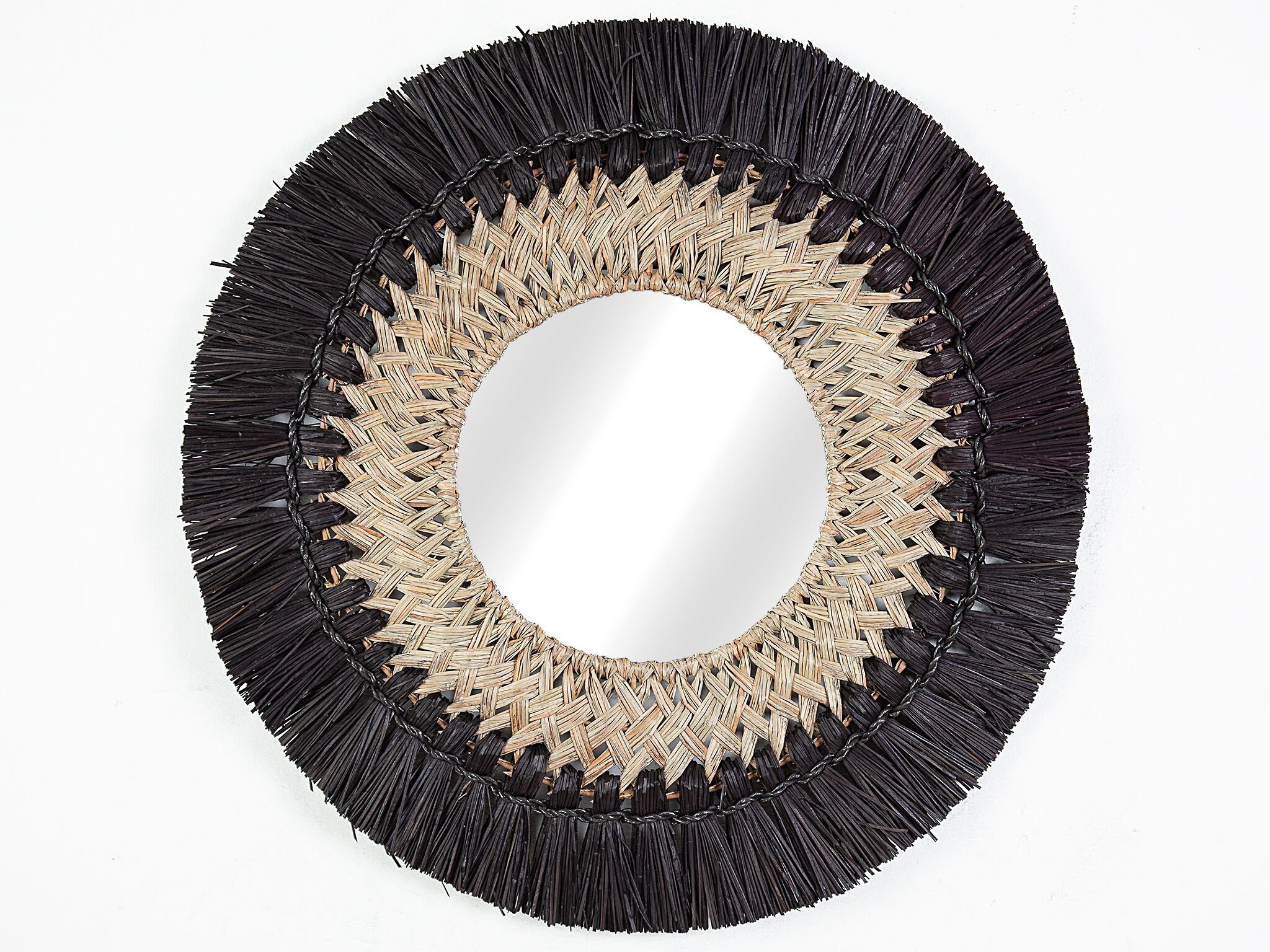 SPECCHIO IN FIBRA NATURALE NERO/NATURALE HM472238