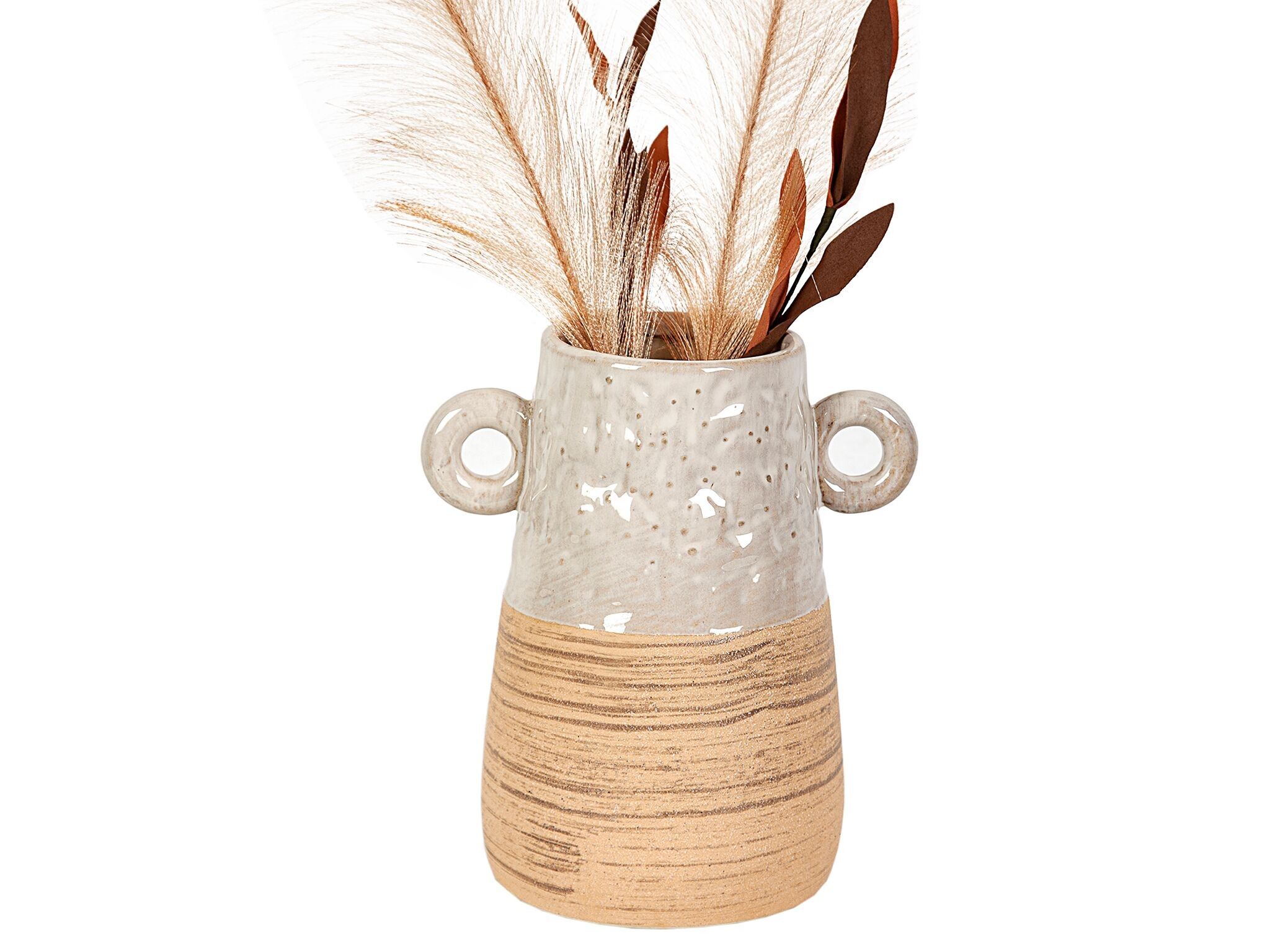 KERAMIKVASE 2 GRIFFE BEIGE/CREME HM22337