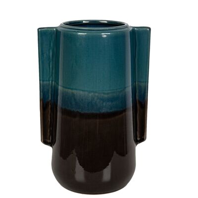 VASE CÉRAMIQUE BLEU/NOIR 23X23X35CM HM22352