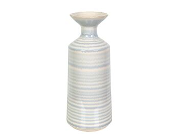 VASE CÉRAMIQUE BLANC/BLEU CLAIR 16X16X40CM HM22357