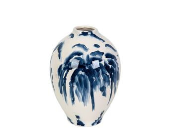 VASE CÉRAMIQUE BLANCHE FLEURS BLEUES 22X22X30CM HM22305