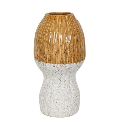 CERAMIC VASE MUSTARD/WHITE 19X19X37CM HM22372