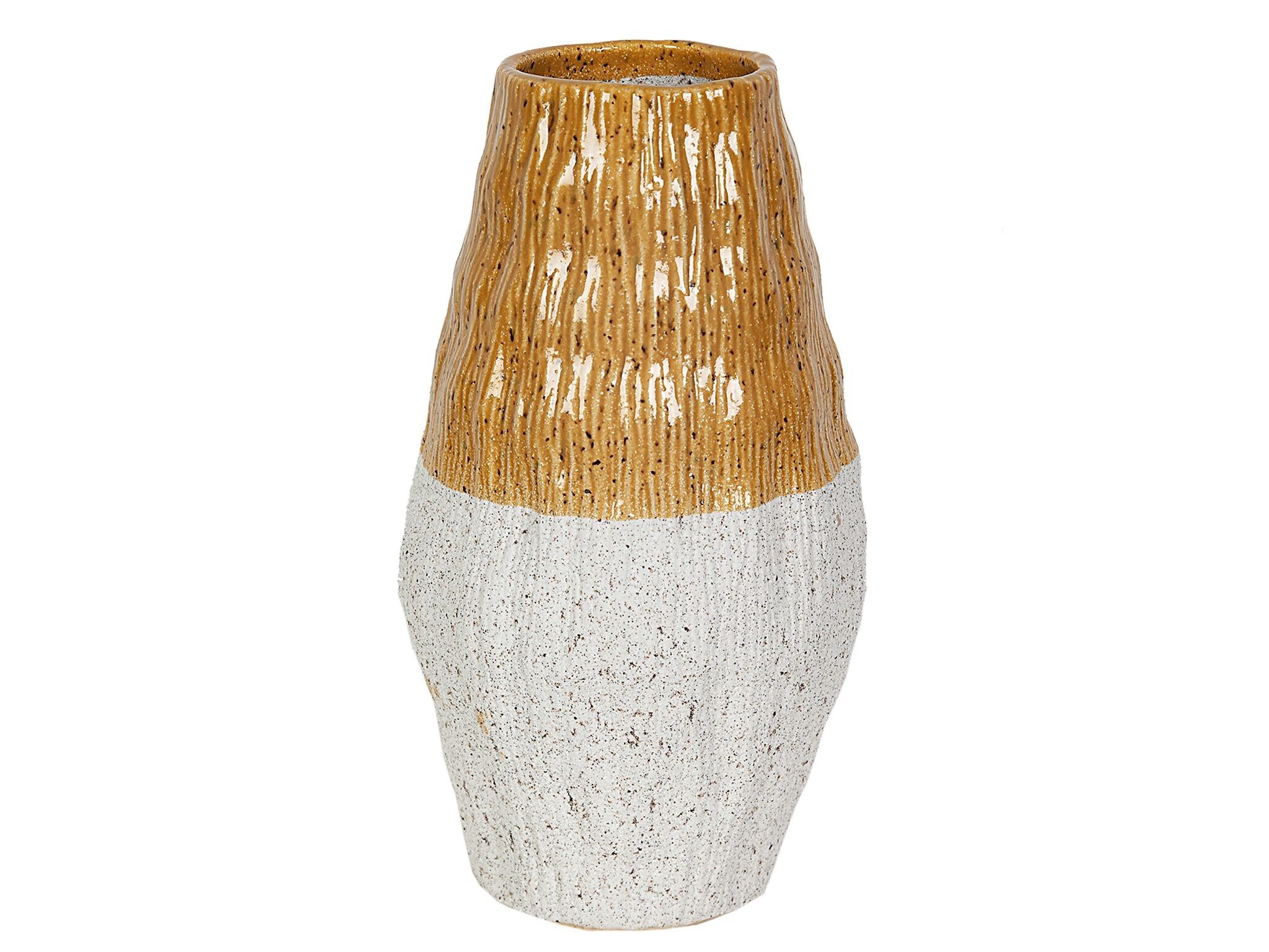 KERAMIKVASE SENF/WEIß HM22373