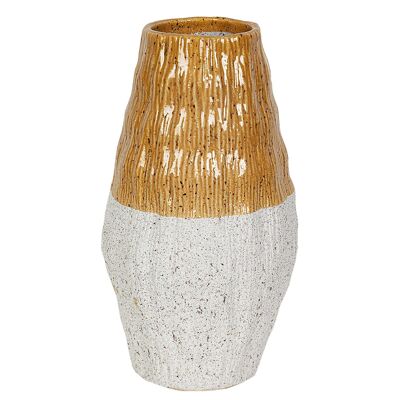 VASE CÉRAMIQUE MOUTARDE/BLANC HM22373