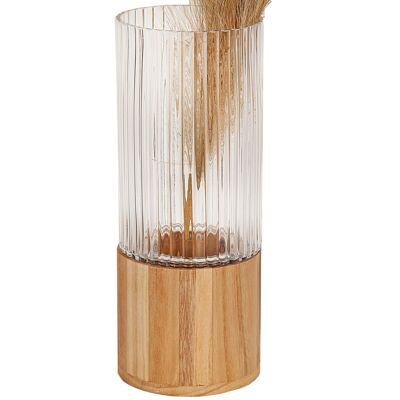 GLASS VASE WOODEN BASE HM842343