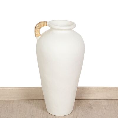 WHITE TERRACOTTA VASE WITH ROPE HANDLE HM472329