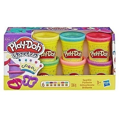 PLAY-DOH - PASTA CON BRILLO - Pack de 6 botes