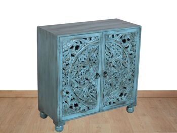 MEUBLE 2 PORTES BOIS BLEU 90X40X90CM HM182311 1