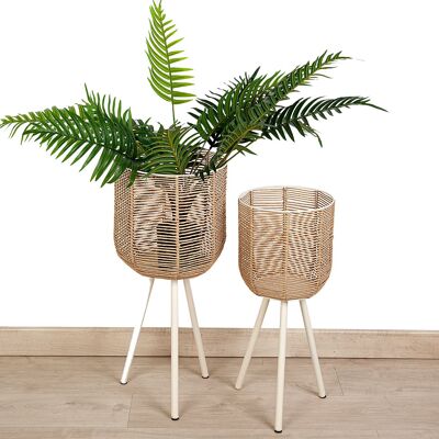 JEU 2 POT POTS AVEC PIEDS MÉTAL/ROTIN HM232306000