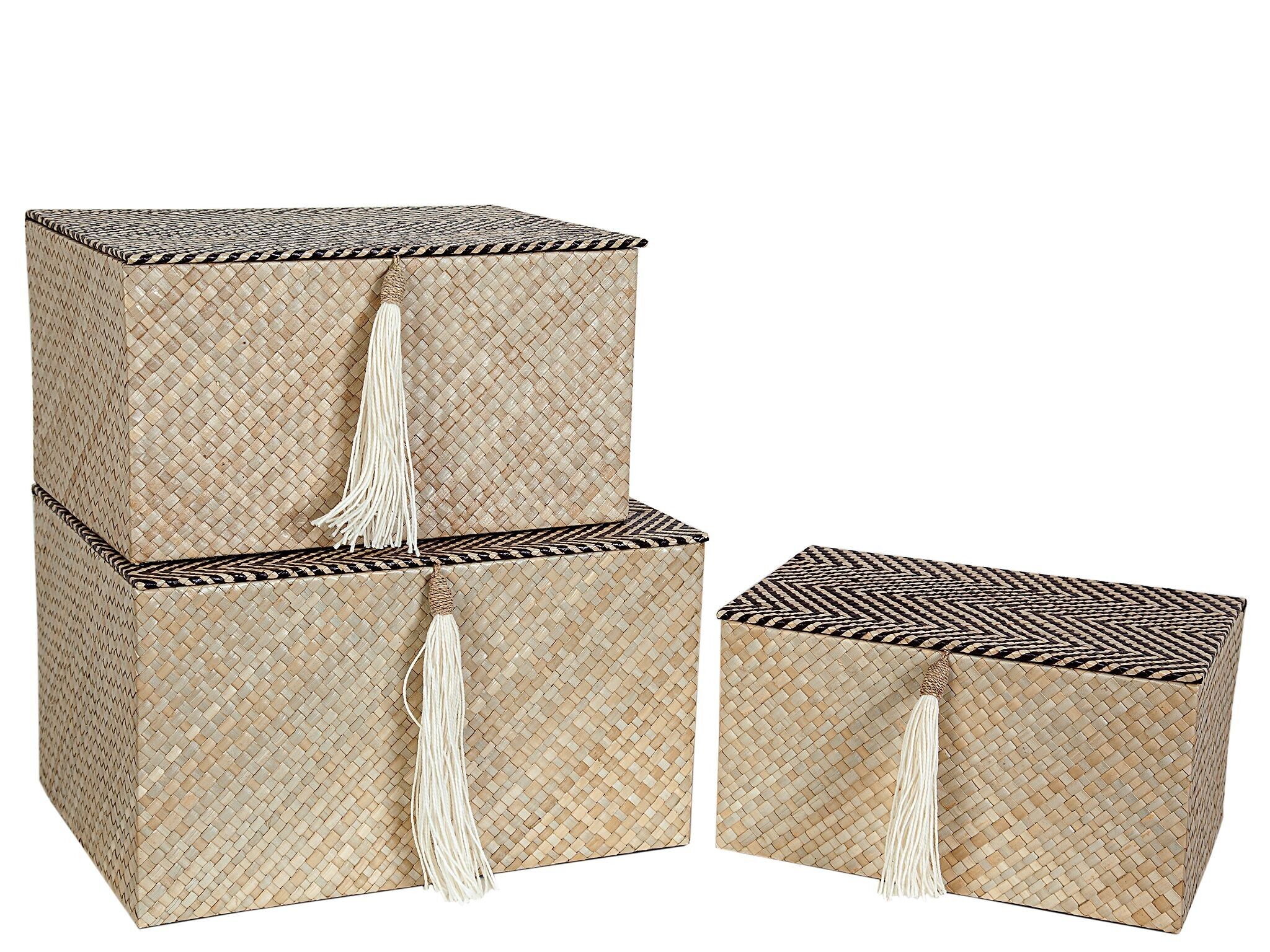 SET 3 BOITES PANDANUS AVEC BORLON/ZIGZAG NATUREL HM472304000