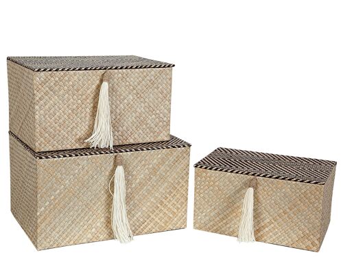 SET 3 CAJAS PANDANUS C/BORLON NATURAL/ZIGZAG 38X28X38CM HM472304000