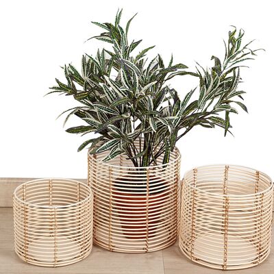 SET 3 METAL/RATTAN PLANTER POTS HM232303000