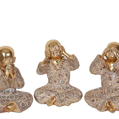 SET 3 MONJES SENTIDOS RESINA DORADO 17X15X22CM HM192320