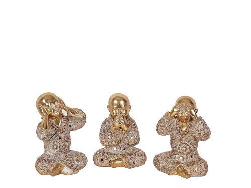 SET 3 MONJES SENTIDOS RESINA DORADO 11X9,5X15CM HM192321