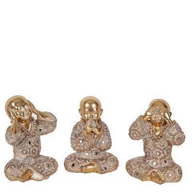 SET 3 SENSED MONKS GOLDHARZ 11X9,5X15CM HM192321