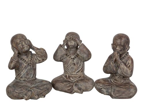 SET 3 MONJES SENTIDOS RESINA GRIS 17X15X22CM HM192322