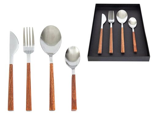 SET 4 CUBIERTOS PLATEADOS/COLOR MADERA HM842359