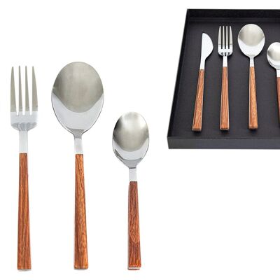 SET 4 CUBIERTOS PLATEADOS/COLOR MADERA HM842359