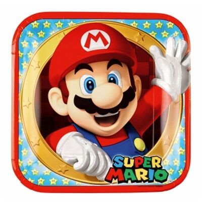 8 Assiettes Carrées Papier Super Mario 2
