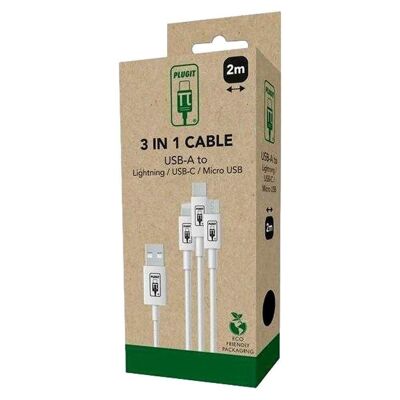 Câble 3En1 Usb-A/Usb-C/Micro Usb/Lightni