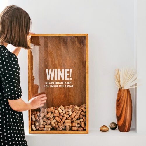 Wine Cork Shadow Box, Wine Accessories Gifts (Wine because no great story ever started with salad.)