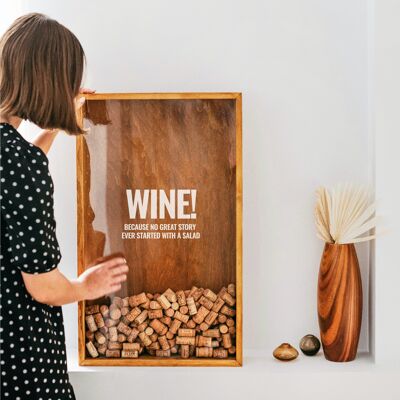 Wine Cork Shadow Box, Wine Accessories Gifts (Vino porque ninguna gran historia comenzó con una ensalada).