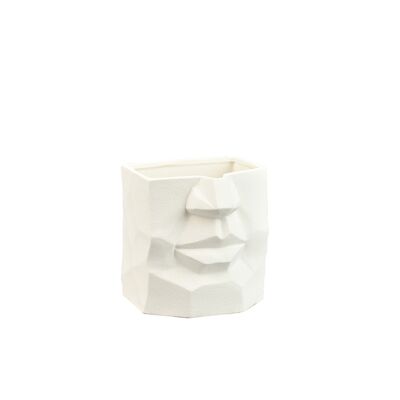Vaso in porcellana con disegno di un volto scolpito | Vaso Viso | Fatto a mano | Mezza faccia | Colore bianco | Finitura testurizzata e opaca