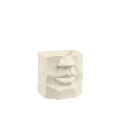 Vaso in porcellana con disegno di un volto scolpito | Vaso Viso | Fatto a mano | Mezza faccia | Colore beige | Finitura testurizzata e opaca