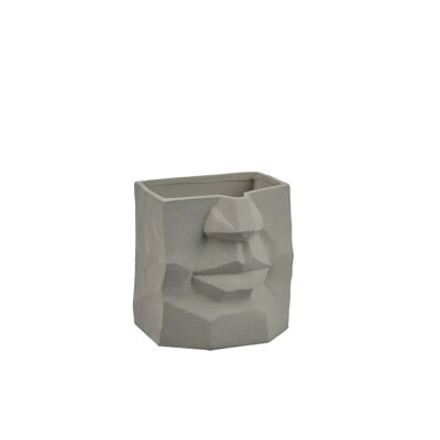 Jarrón de porcelana con diseño de rostro esculpido | jarrón de cara | Hecho a mano | Media cara | color gris | Acabado texturizado y mate.
