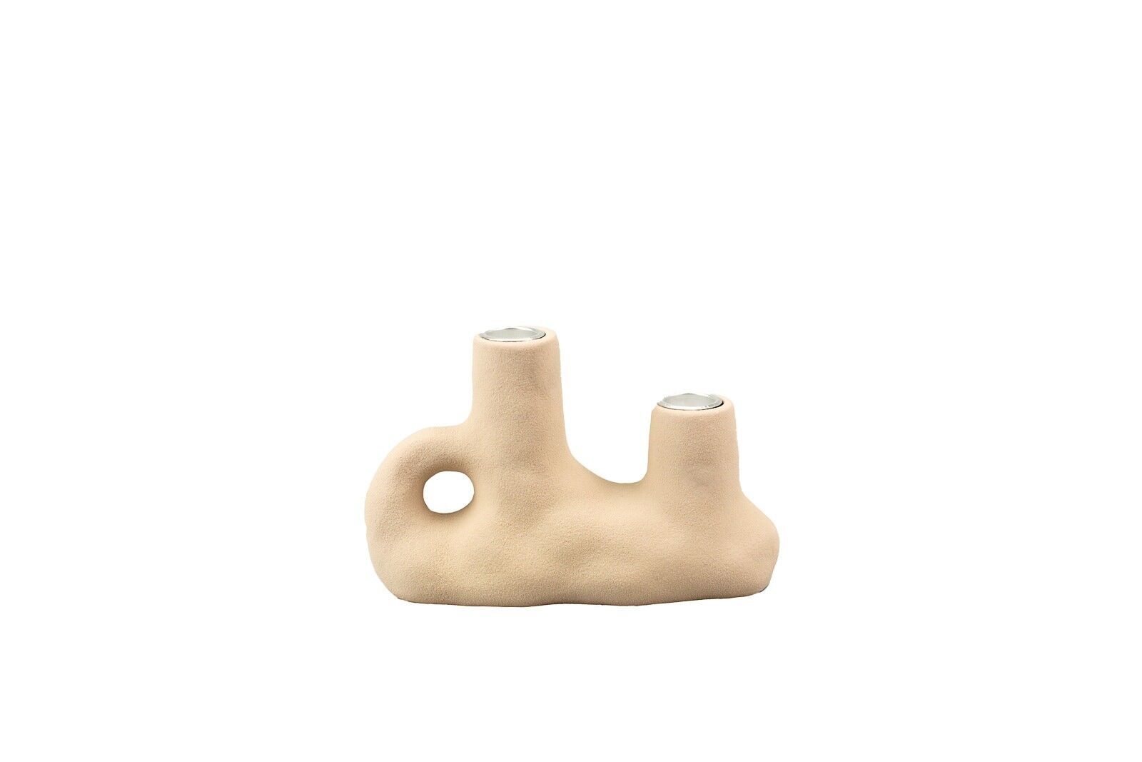 Porzellanvase in gehämmertem Design | Zeitgenössischer Stil | Handarbeit | Kerzenhalter | Beige Farbe | Strukturiertes und mattes Finish