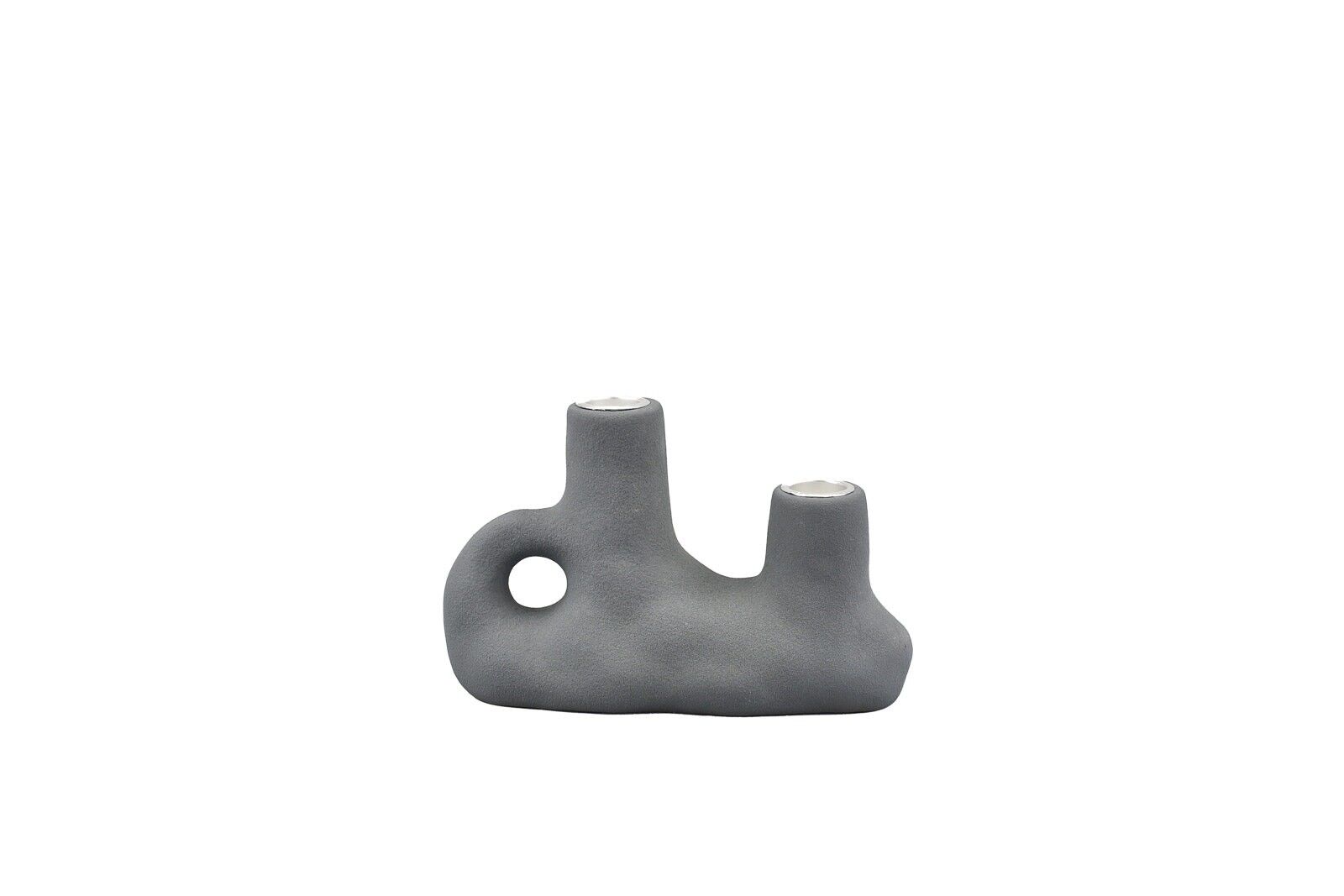 Porzellanvase in gehämmertem Design | Zeitgenössischer Stil | Handarbeit | Kerzenhalter | Graue Farbe | Strukturiertes und mattes Finish