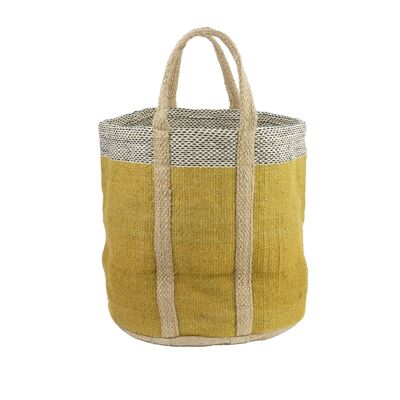 Large jute basket, mustard/natural color