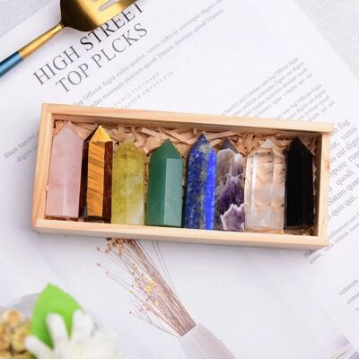 Bacchetta di cristallo curativa da 8 pezzi con scatola di legno