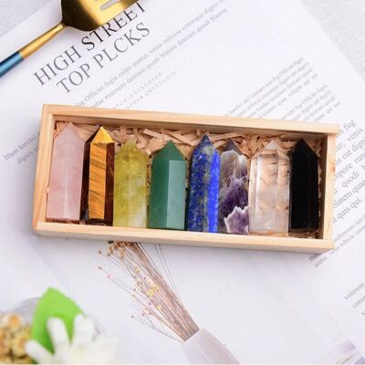 8 Pcs Healing Crystal Wand with Wooden Box