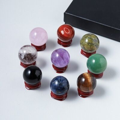 Juego de bolas de piedras preciosas de cristal curativo de 9 piezas con soporte