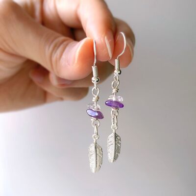 Boucles d'oreilles puce améthyste et cristal clair